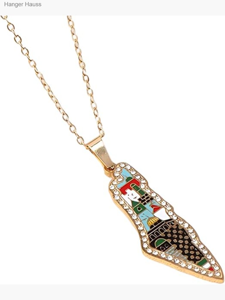 925 Sterling Silver Palestine Map Pendant Necklace Gold Filled Vintage Geometric